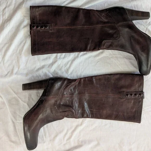 Frye "Miranda Stud Tall" dark brown knee-high heeled leather boots US 9.5 - Picture 4 of 7